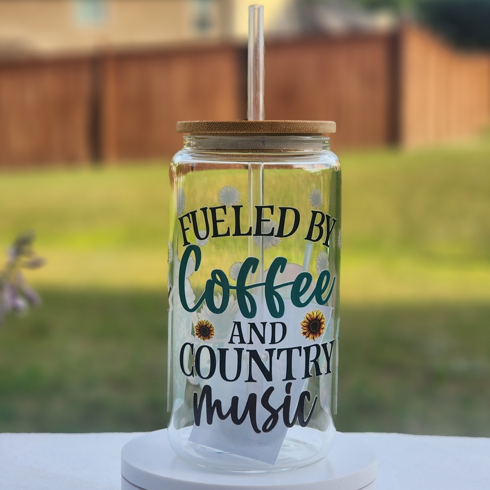 Fueled by Coffee & Country Music Ice Coffee Clear Glass Tumbler